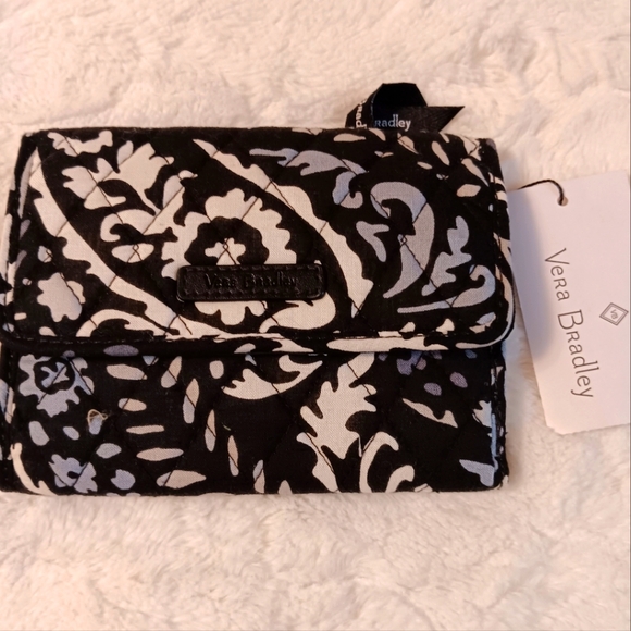Vera Bradley Handbags - Vera Bradley Black Grey & White Paisley Noir Euro Quilted Cotton Trifold Wallet